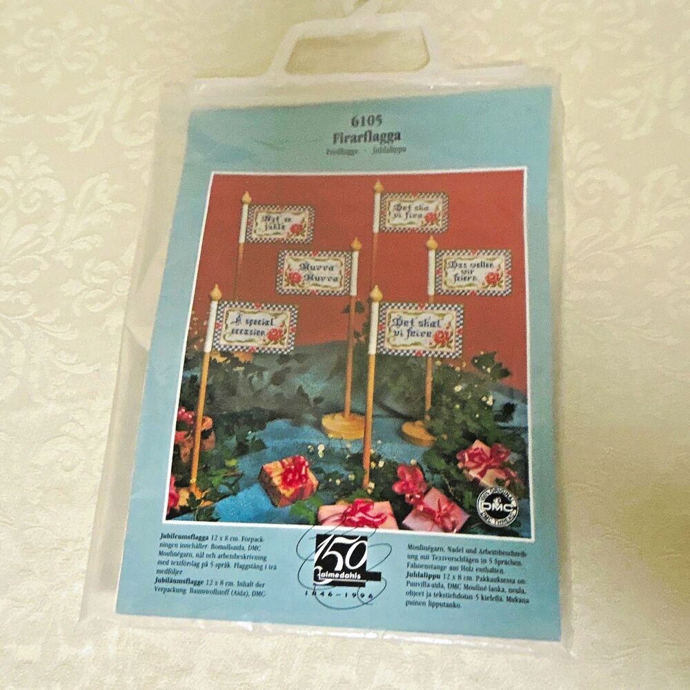 Vintage Almedahls 6105 Firarflagga Counted Cross Stitch Kit Swedish Jubilee Flag